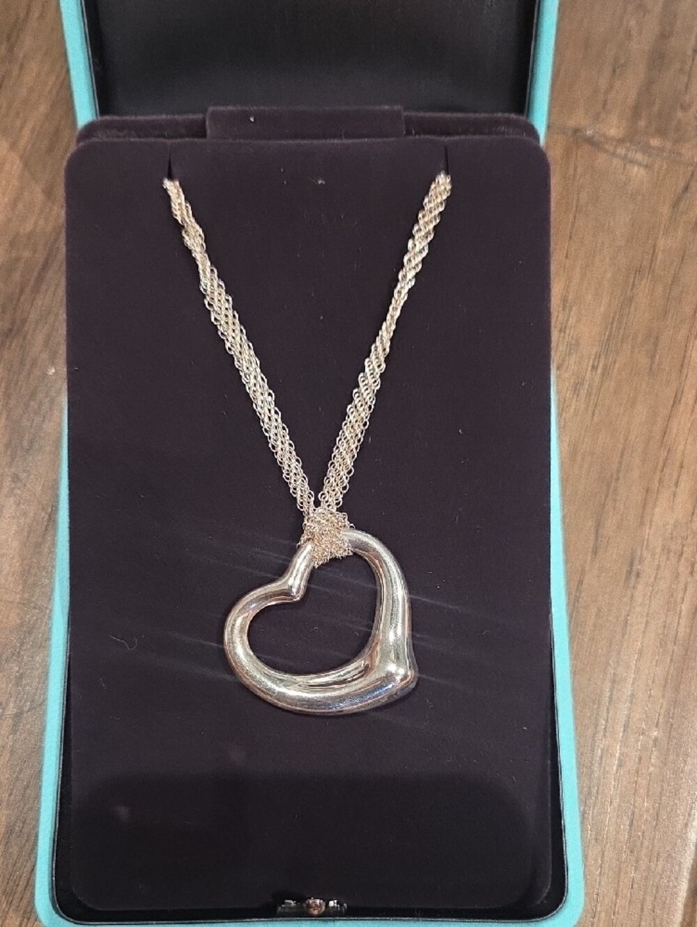 Tiffany & Co. Sterling Silver Open Heart Pendant Necklace with Signature Blue - Picture 5 of 8